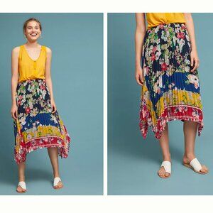 ANTHROPOLOGIE S ONE SEPTEMBER Leora Floral Skirt • Pleated Handkerchief Hem